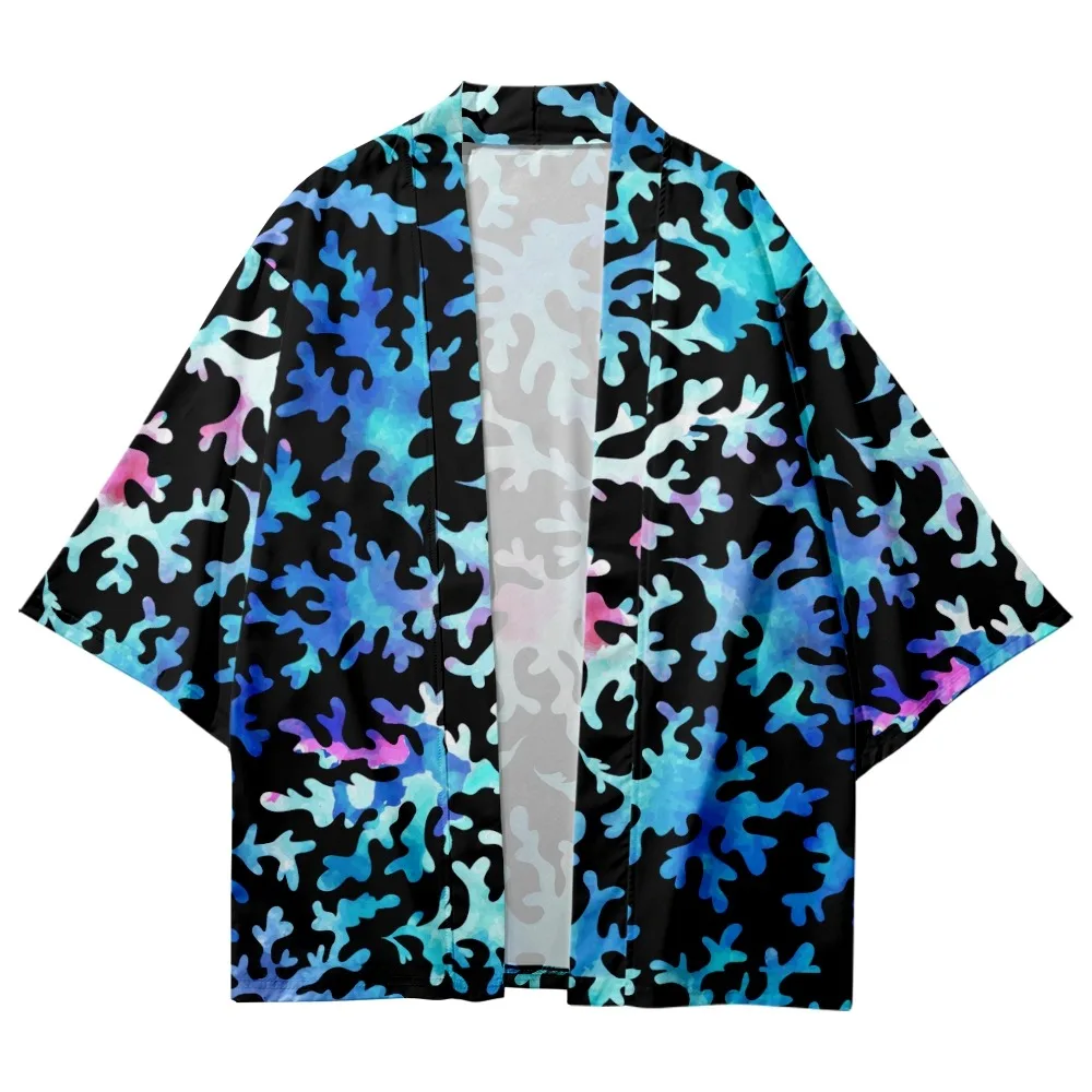 

Топы с лоскутным принтом кораллового цвета Harajuku Haori Yukata Chinoiserie, модное японское кимоно, уличная одежда, мужские женские кардига-