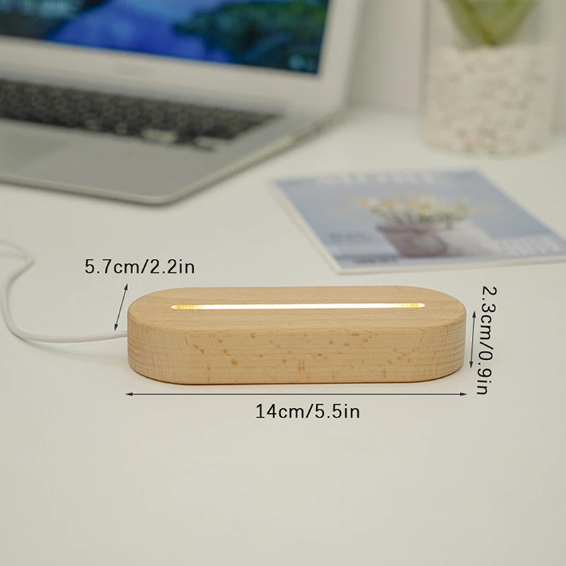 Présentoir rectangulaire en bois pour veilleuses acryliques, support de lampe en plexiglas 3D, câble USB, bricolage d\'art en résine