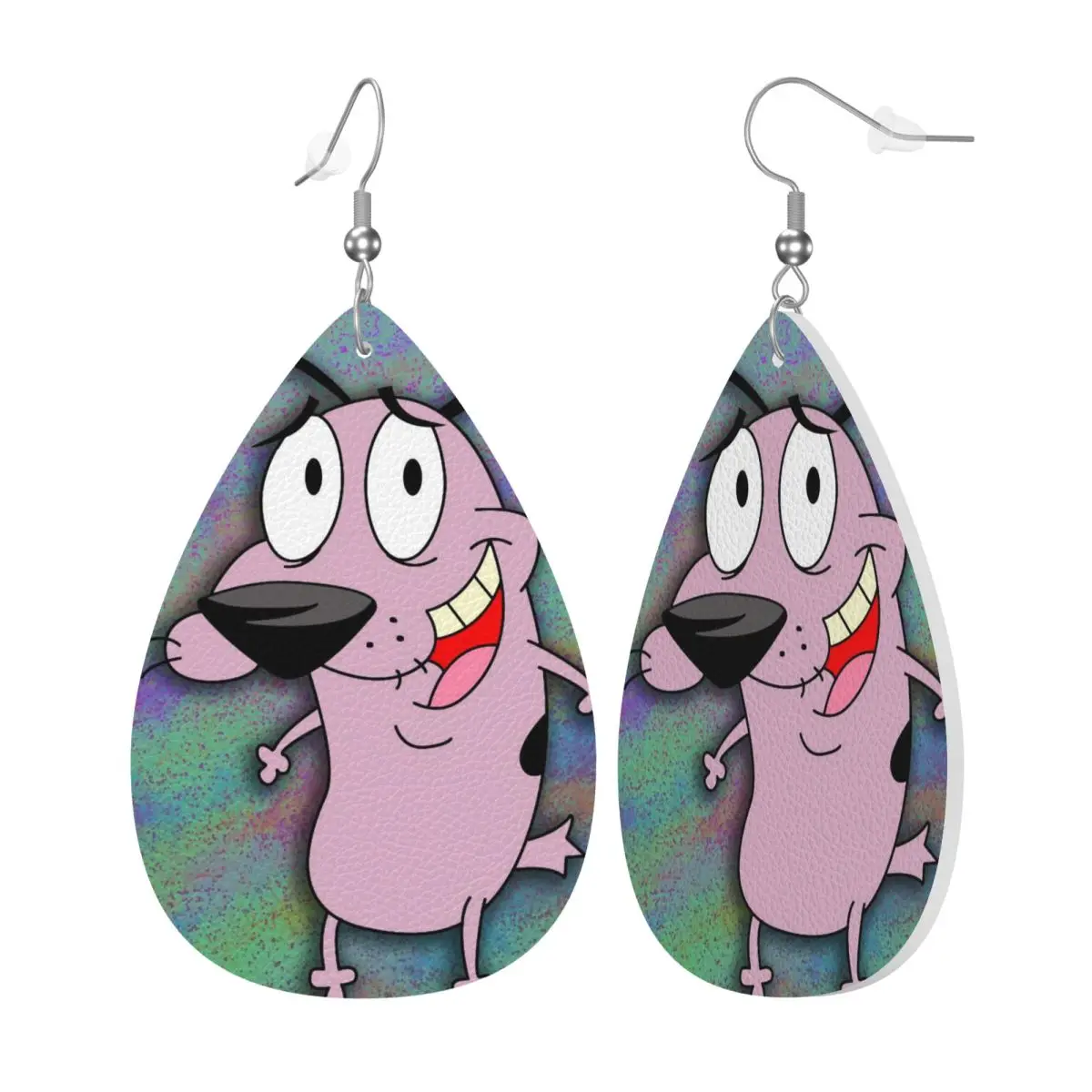 Custom Cute C-Courage The Cowardly Dog Leather Earrings for Women Dangle Earrings Jewelry Accessories