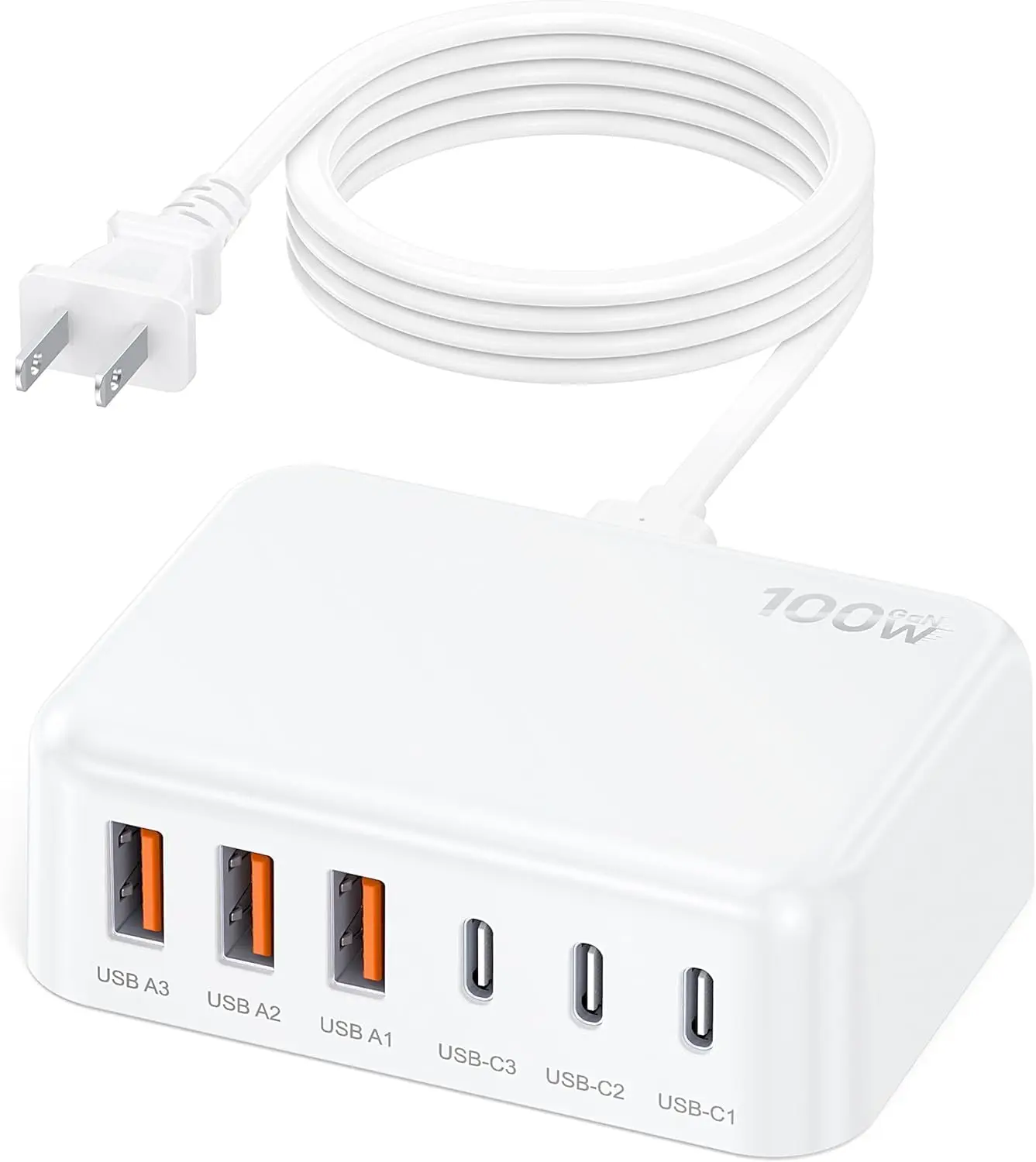 6-in-1 100W USB C Charger, Fast Charging Station for iPhone, Samsung, iPad, Travel