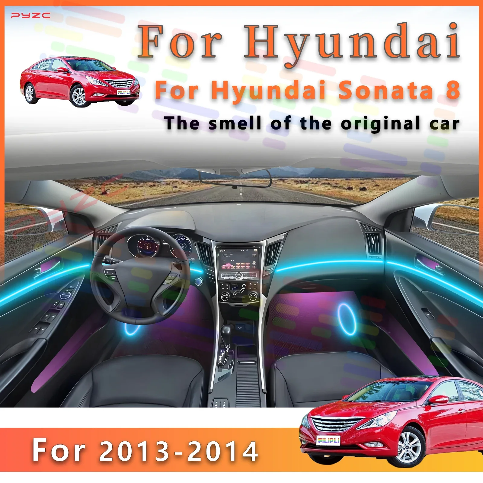 

Для Hyundai Sonata 8-го поколения 2013-2014 интерьер 64 цвета светодиодная акриловая лампа окружающего освещения с равномерным освещением