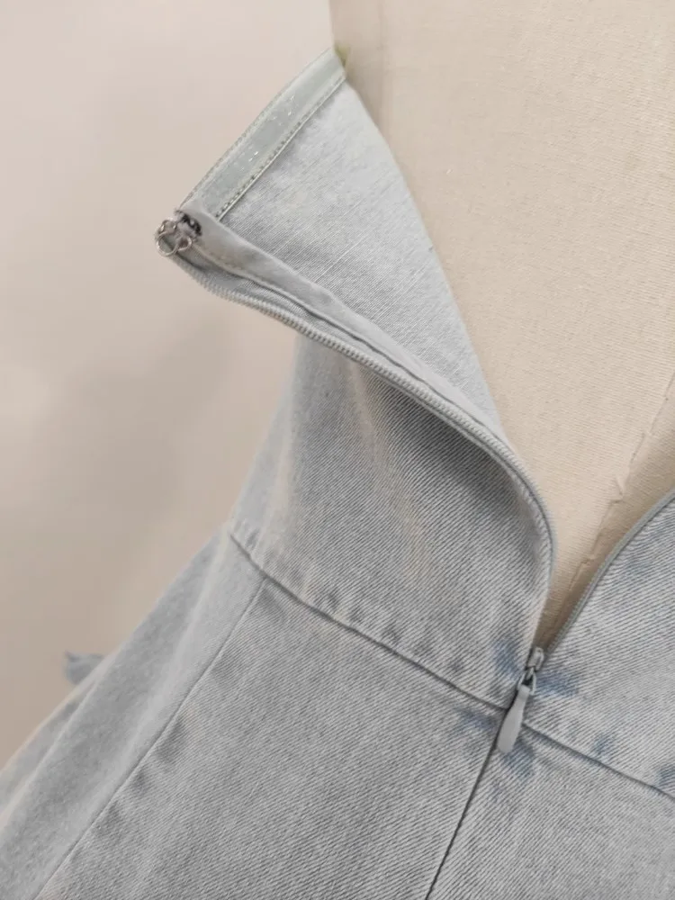 3D Appliques Flower Strapless Demin Jumpsuits For Women Off Shoulder Sleevelss Solid Color High Waist Full Length Overalls New