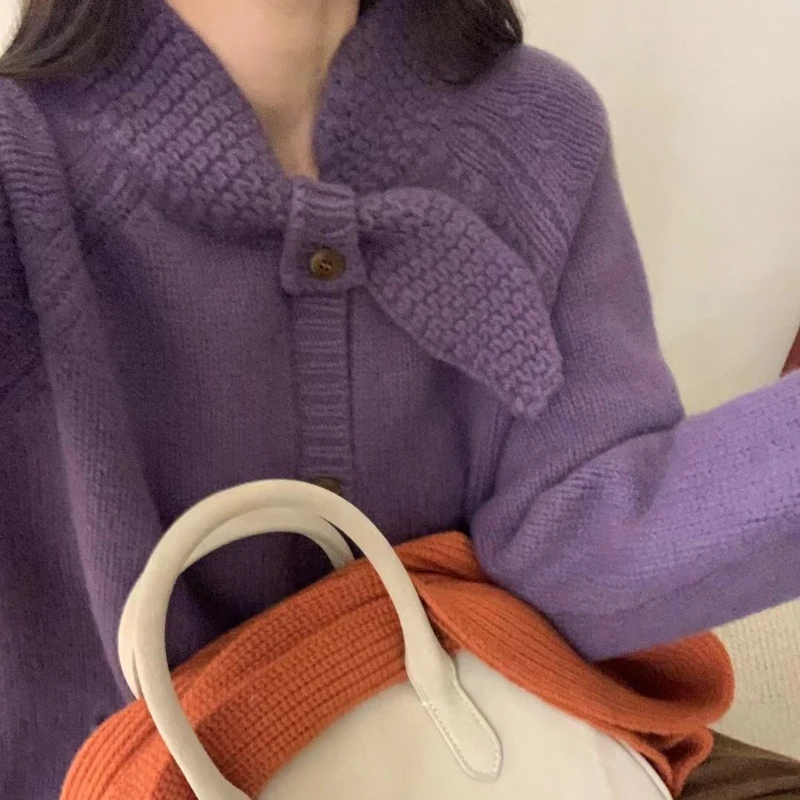 النسخة الكورية المرأة العنق تصميم سميكة سترة محبوكة الخريف والشتاء سترة سترة واحدة الصدر الجديدة #3