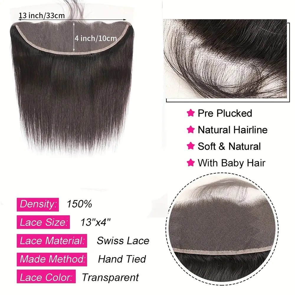 骨ストレート人毛バンドル、レース前頭ブラジリアンヘア織りバンドル、13x4 透明レース前頭閉鎖付き