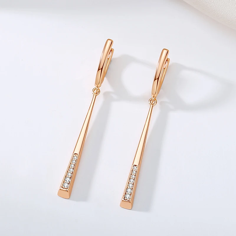 SYOUJYO 585 Rose Gold Color Long Dangle Earrings For Women Natural Zircon Trendy Bride Wedding Fine Jewelry Gift