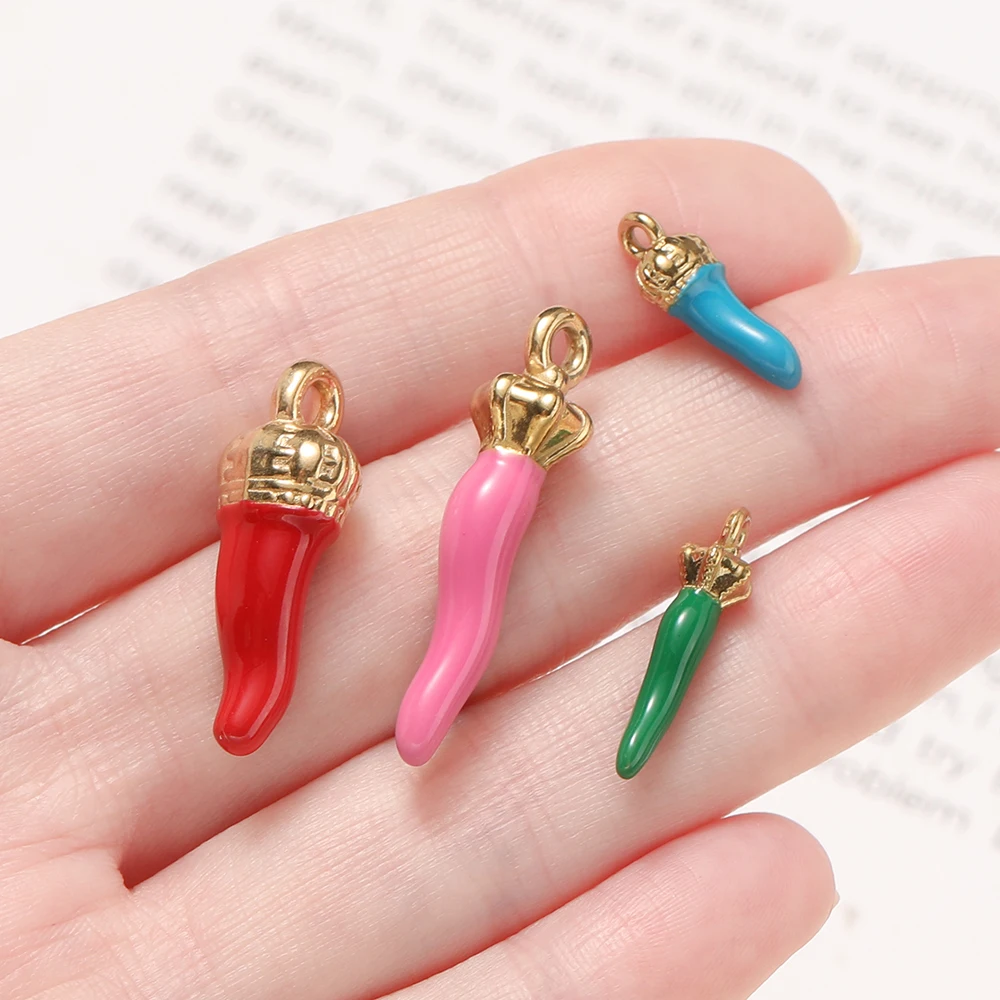 2pcs/pack Multicolor Stainless Steel 4 Sizes Capsicum Shape Pendants For DIY Bracelet Necklace Jewelry Making Accessories