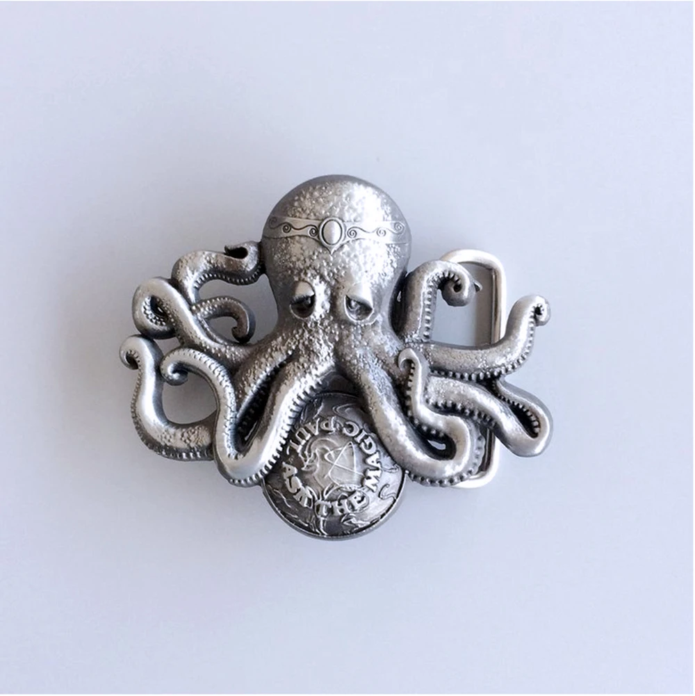 Antique Brushed Silver Magic Paul Octopus Belt Buckle BUCKLE-AN001AS