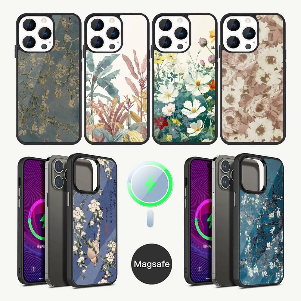 

Vintage Leaves Flower Phone Case For iPhone 16,15,14,13,12,11,Plus,Pro,Max Mini Magsafe Magnetic Wireless Charging