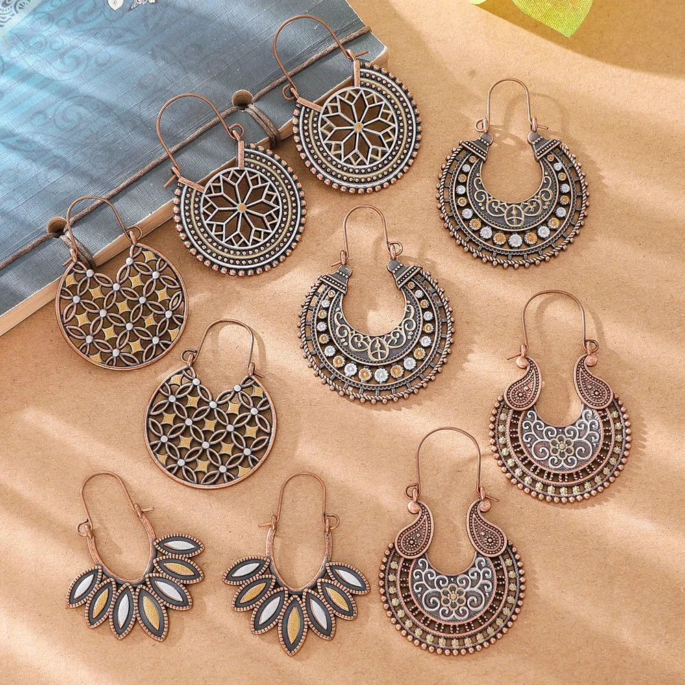 Vintage Bohemia Retro Antique Palace Colored Glazing Charms Hanging Dangle Drop Earrings for Women Ladies Jewelry Accessories