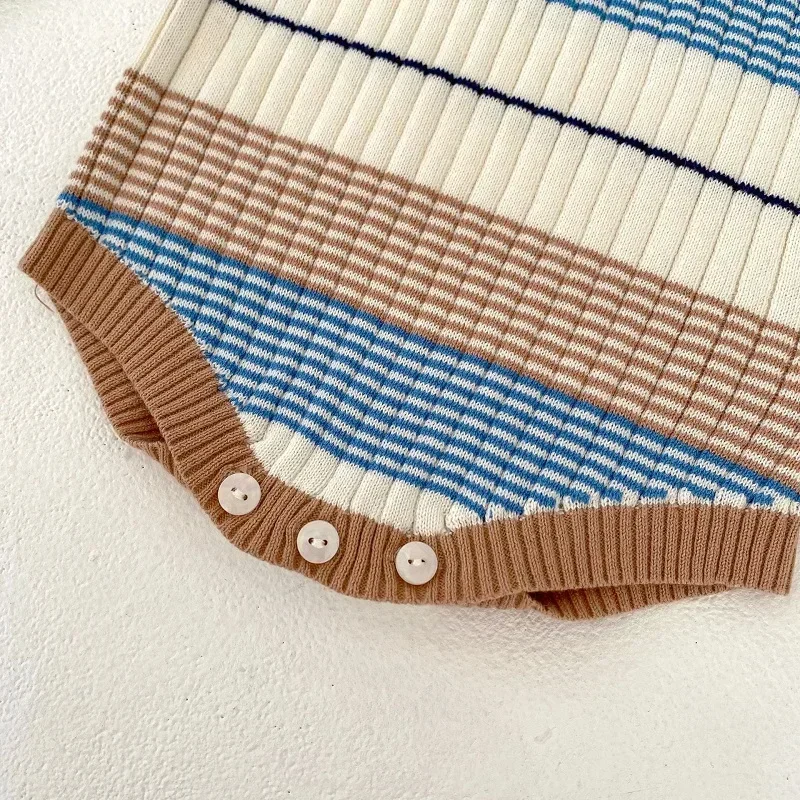 INS wiosenna dzianina śpioszki dla niemowląt 0-2 lat noworodek chłopiec dziewczyna z długim rękawem O-Neck dzianinowe body w paski jednoczęściowe stroje ubrania