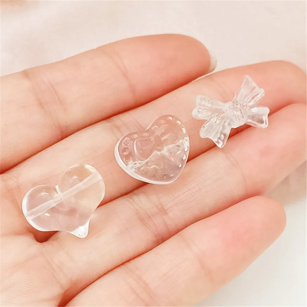 Natural White Crystal Peach Heart-shaped Bow, Queen's Shell Peach Blossom Scattered Beads, DIY Jewelry Bracelet Accessories