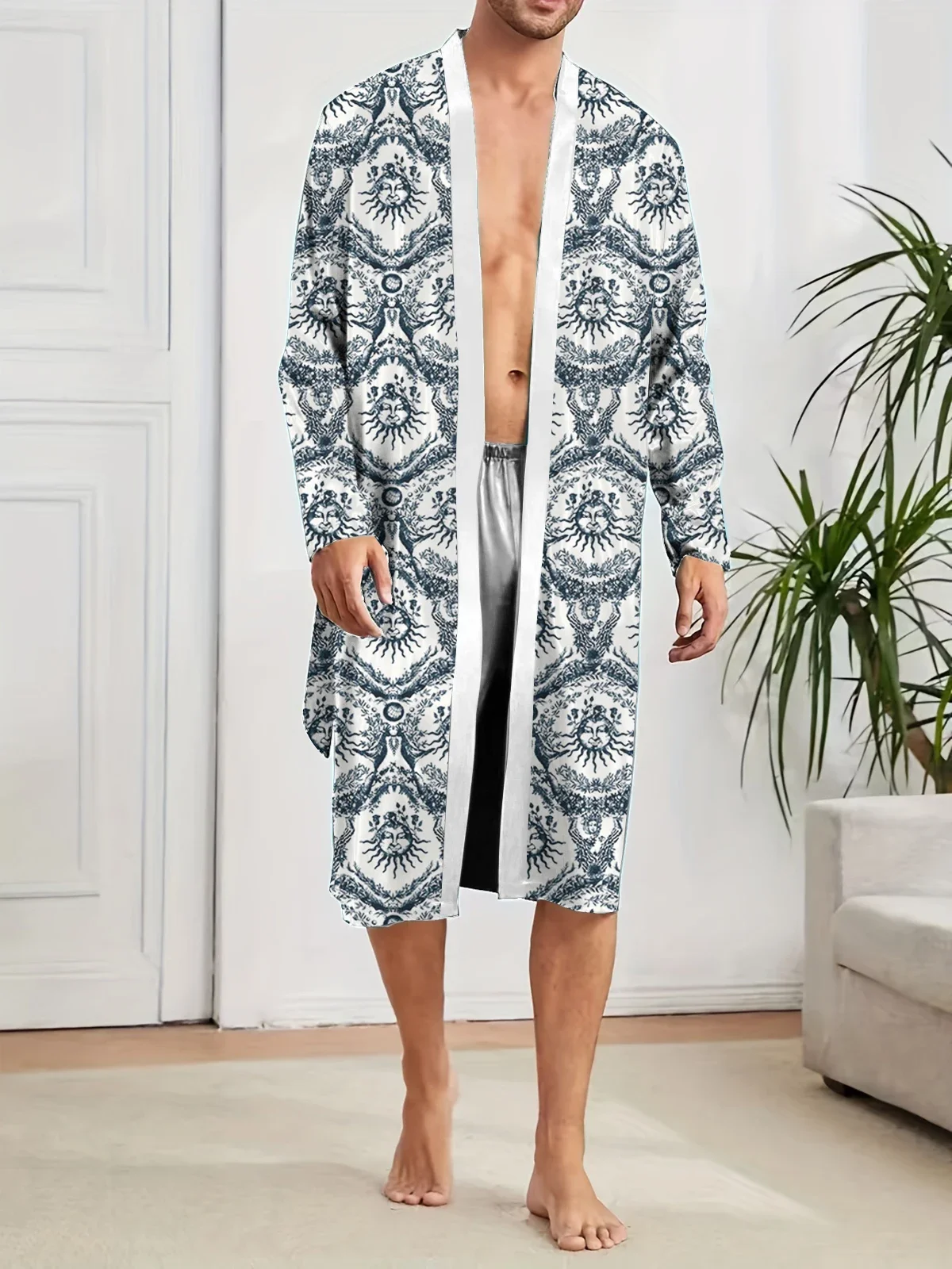 Men's Robes 2025 New Luxurious Men Long Nightgown Quick Drying Thin Skin Friendly Home Sleepwear 3D Printed Non Fading Bathrobe