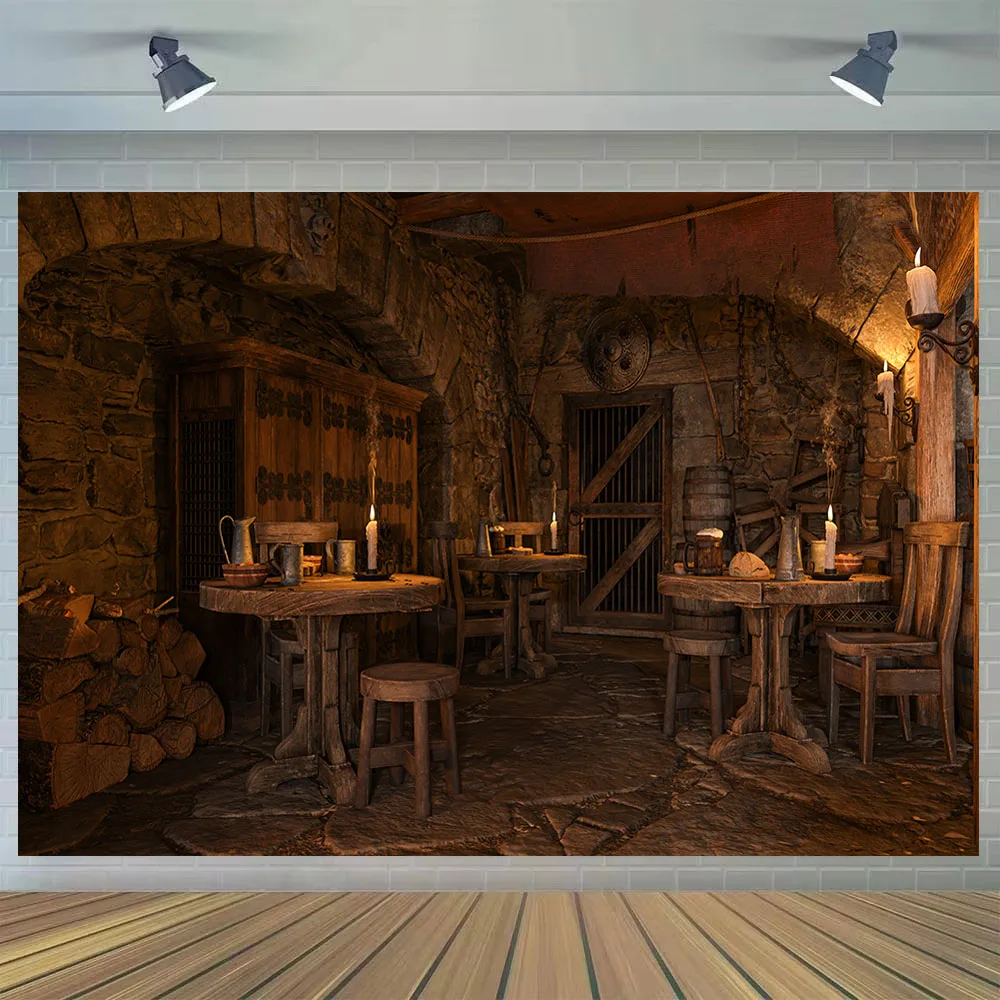 Medieval Tavern Kitchen Backdrop Photography Background Western Bar Counter Restaurant Pub Birthday Party Decoration Banner Prop