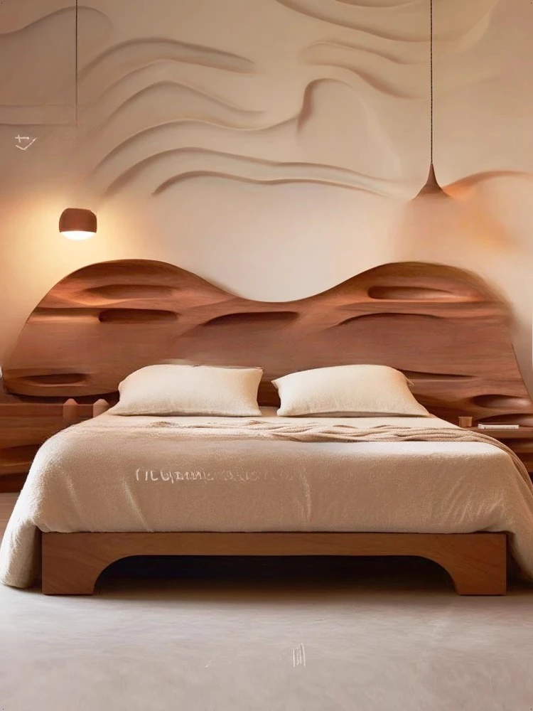 Medieval style simple creative solid wood double bed 1.8m master bedroom b ed