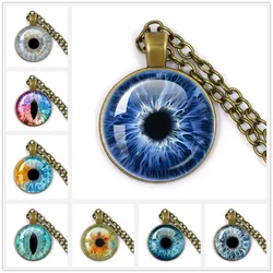 Charming Blue Green Eyes Evil Eye Necklace Beautiful Animal Dragon Eye 25mm Glass Cabochon Pendant Gift For Friends