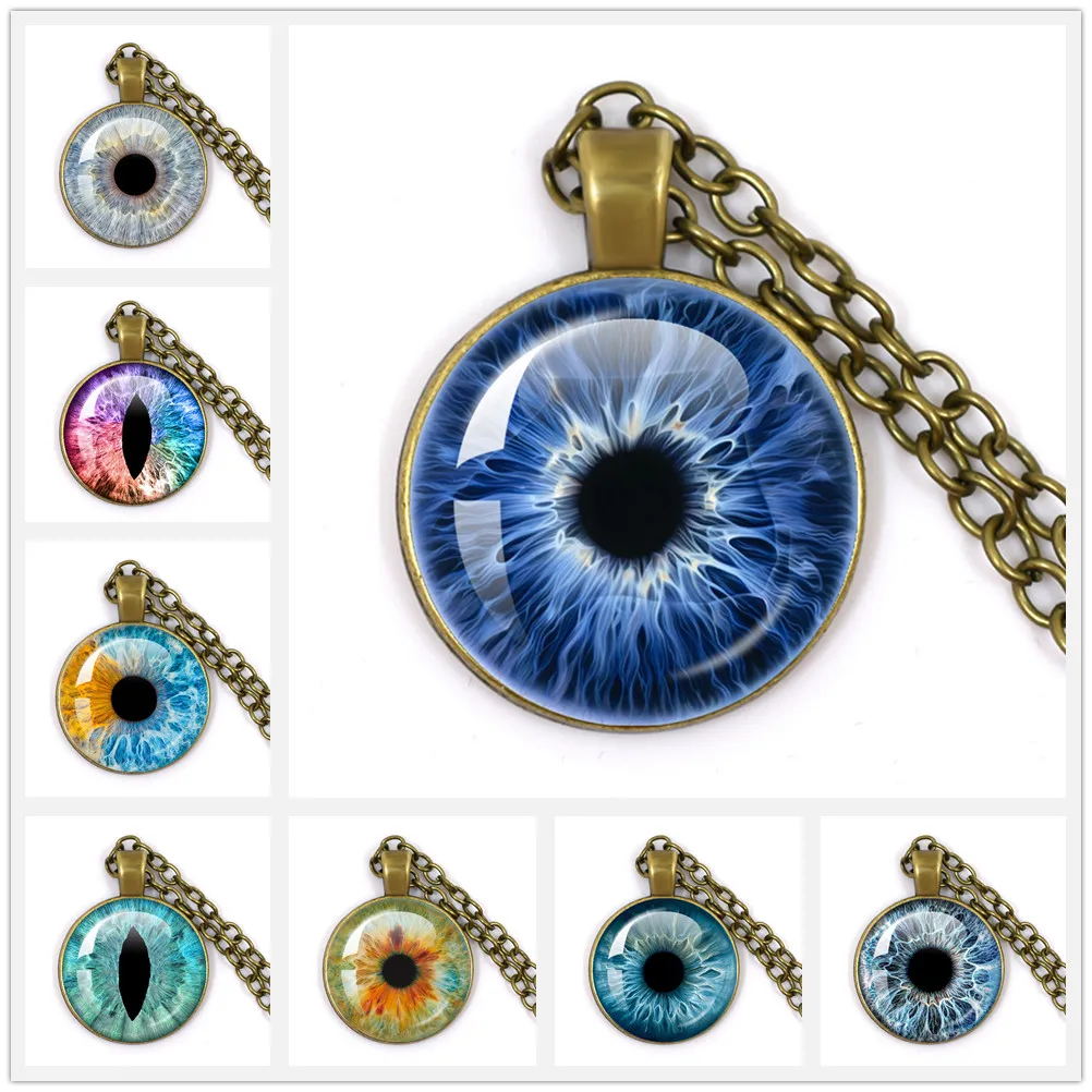 Charming Blue Green Eyes Evil Eye Necklace Beautiful Animal Dragon Eye 25mm Glass Cabochon Pendant Gift For Friends