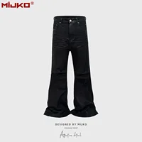 MIJKO Pantalones acampanados informales holgados rectos con corte de bota recubierto de pegamento negro para hombres y mujeres pantalones vaqueros sueltos de gran tamaño ZJ125