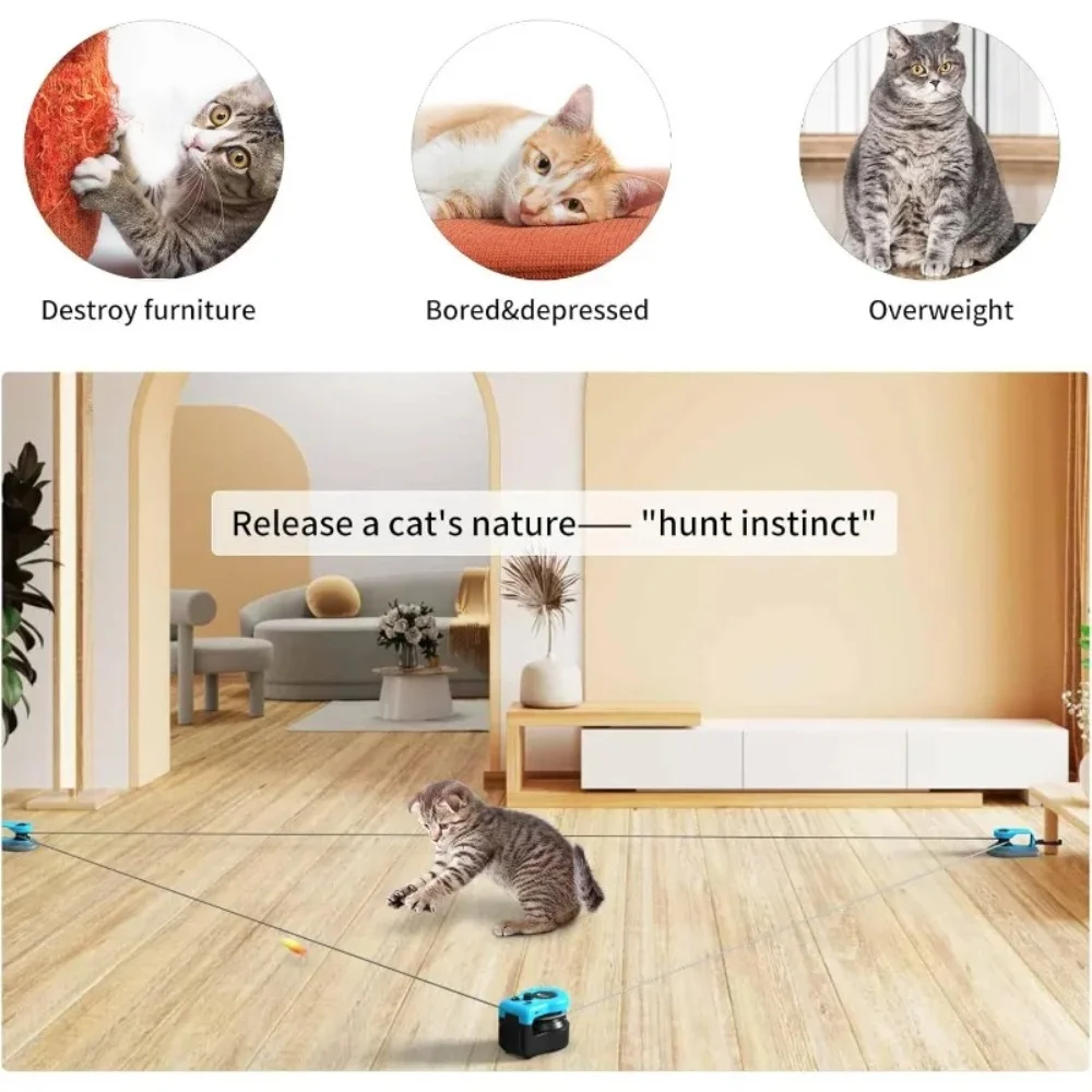 لعبة القطط التفاعلية للقطط الداخلية، التحكم التلقائي/اليدوي DIY لعبة ريشة القطط الماوس مفرغة للقطط #5