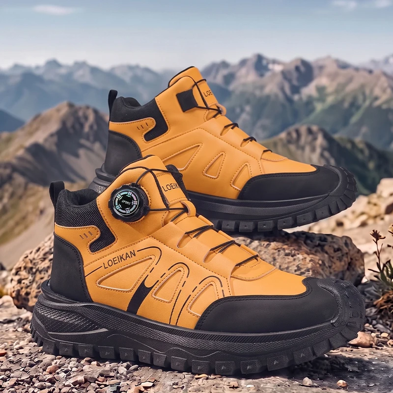 Herren High-Top Freizeitsneaker mit Drehknopf-Schnellschnürung, Schutzkappe und dicker rutschfester Sohle für den täglichen Pendelverkehr und das Gehen auf der Straße. – Detail 4