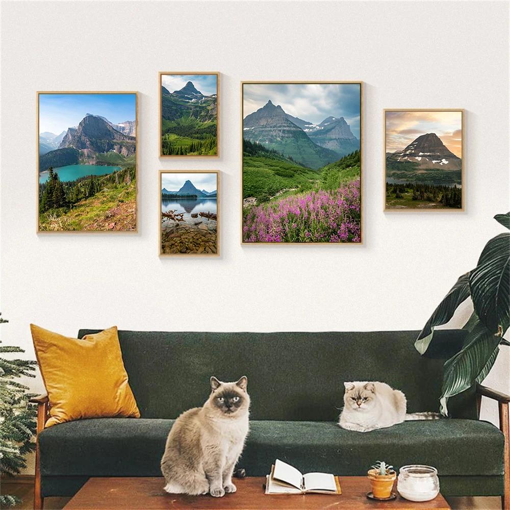 Impresiones artísticas de pared del Parque Nacional Glaciar, paredes de galería, Logan Pass, McDonald Lake, Glaciar Grinnell y póster decorativo en lienzo para el hogar