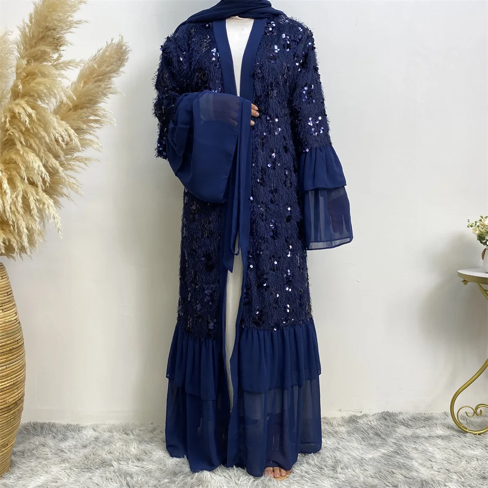 New Sequin Chiffon flare sleeve Muslim cardigan 1737