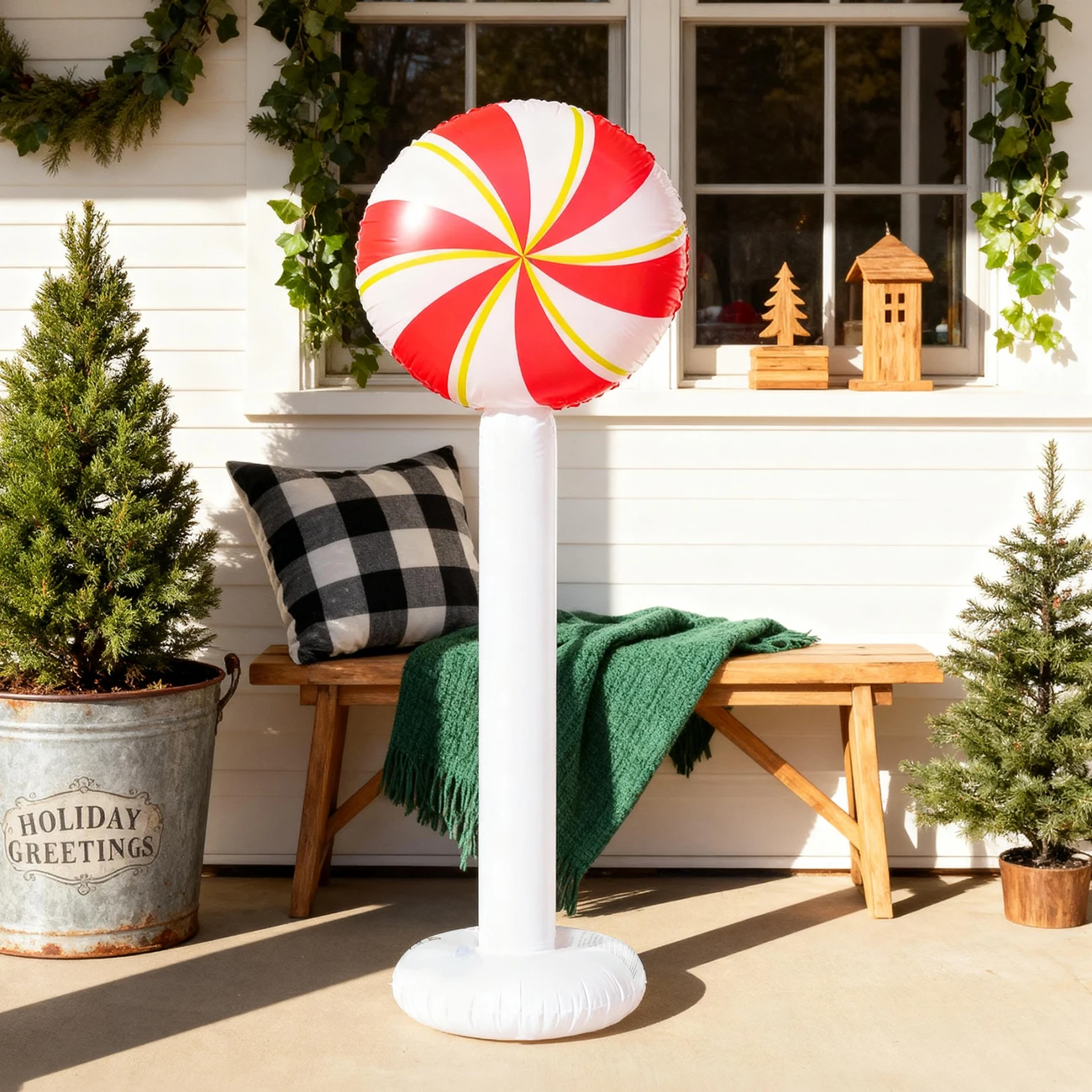 1 x aufblasbarer Lutscher-Topple-Turm für Garten-Weihnachtsdekorationen, lustiges und festliches Trommelset