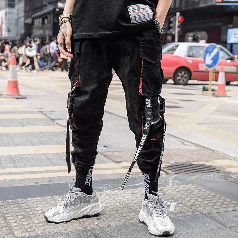 Joggers Cargo Pants for Men Casual Hip Hop Hit Color Pocket Male Trousers Sweatpants Streetwear Ribbons Techwear Pants - Image 3