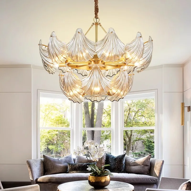 

All brass round golden glass modern chandelier for living room, bedroom and dining room home décor. Ceiling pendant light