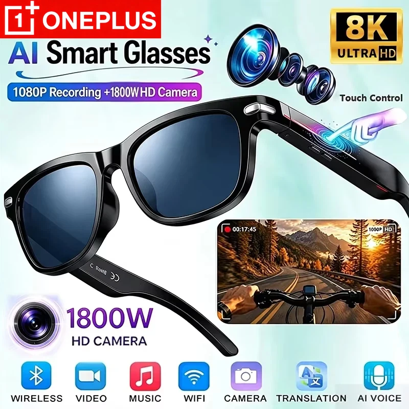 OnePlus AI Smart Glasses 8K Remote Control Touch Photo Camera Recording Listen To Music Voice Assistant Translator Sunglass