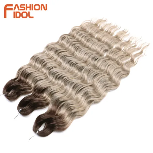 Anna-extensiones de cabello trenzado con ondas de agua para mujer, pelo sintético de 24 pulgadas, Rubio degradado, ondulado profundo, Afro, rizado, pelo de ganchillo