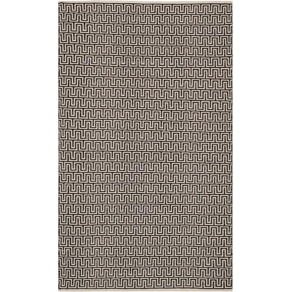 

Коврик ручной работы из хлопка, 8x10, черный и цвет слоновой кости с геометрическим узором