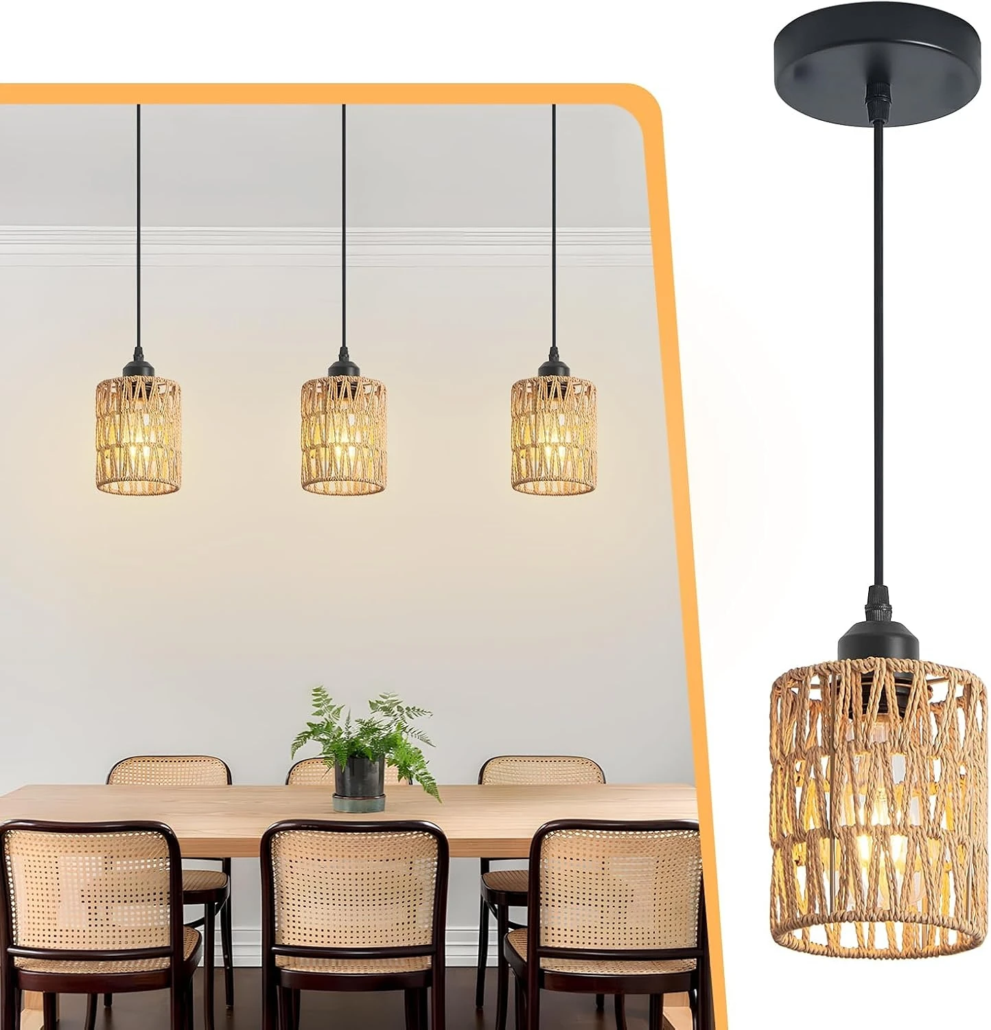 

1PC Rattan Chandelier Pendant Lights Kitchen Island,Farmhouse Boho Chandeliers Adjustable Height Hanging lamp for Dining Room