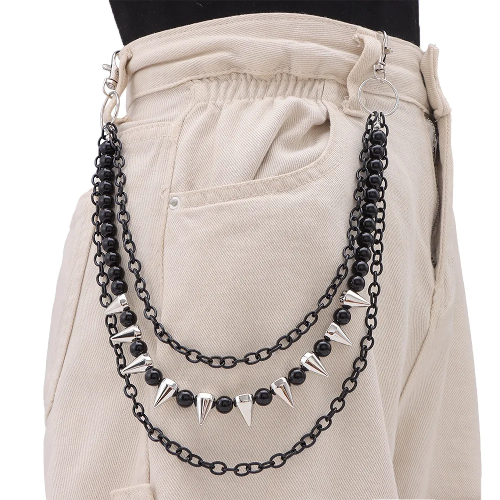 Cool Hip Hop Punk Style Fashion Personality Rivet Trouser Chain Multi-Layer Beaded Accessory All-Match Fashion Jewelry