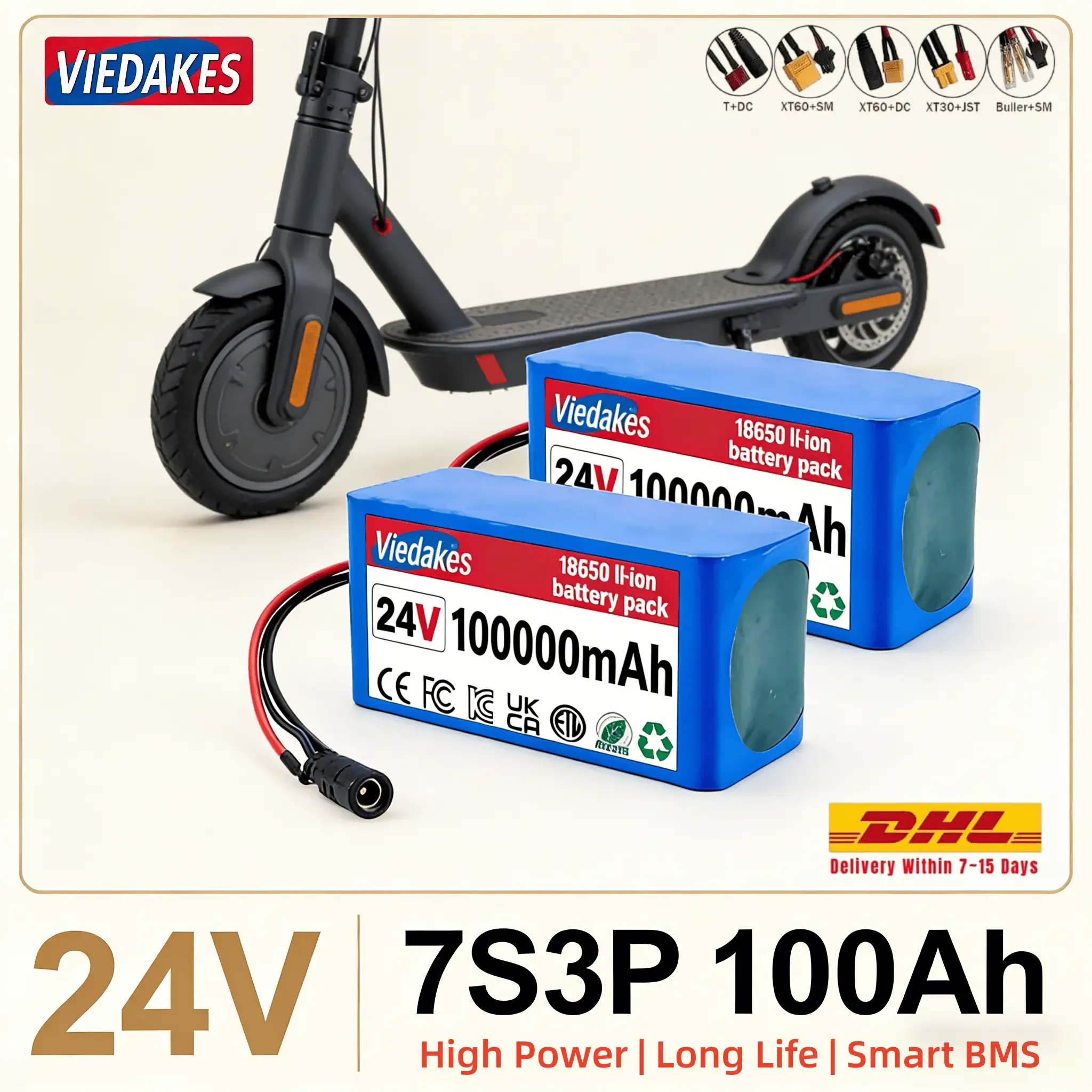 

VEDAKES 24V 10Ah 7S3P Lithium Battery with Charger for Wheelchair and DIY Equipment