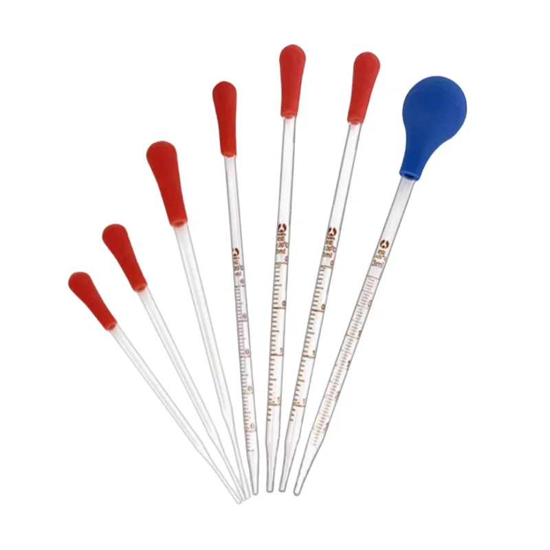 ماصة متدرجة 0.5/1/2/3/5/10 مللي مقياس زجاجي خط قطارة ماصة مختبر قطارة إسقاط ماصة ماصة رأس مطاطي أزرق