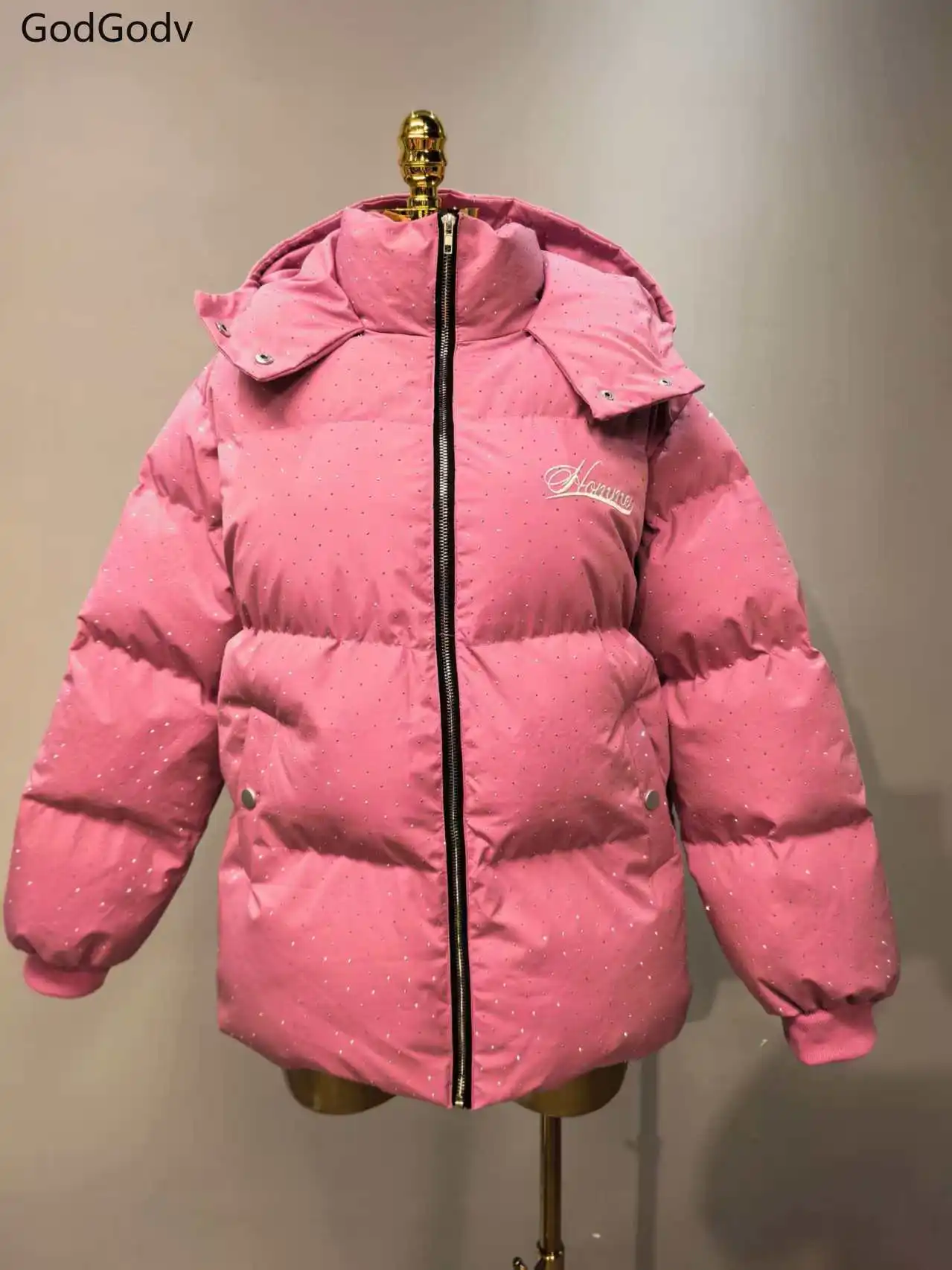 Autumn Winter Harajuku Pink Retro Jacket Thick Warm Coat Women Vintage Zip Up Outerwear Loose Coat Female Korean Popular Clothes