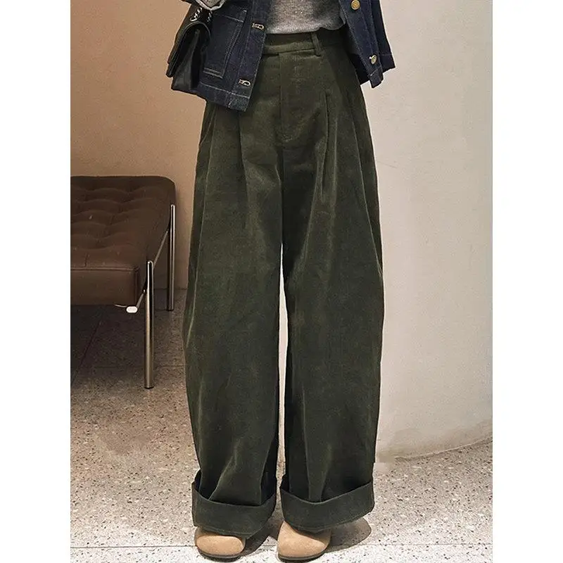 

Бархатные шнуры с высокой талией, широкие брюки для отдыха, цветные ленивые брюки, осенние винтажные женские брюки больших размеров высокого качества