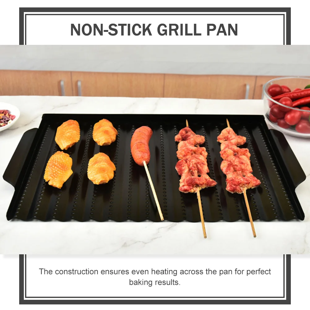 

Non-Stick Bbq Grill Pan Rectangle Shape Portable Barbecue Plate Outdoor Camping Tool Roast Meat Baking Tray Drain Holes