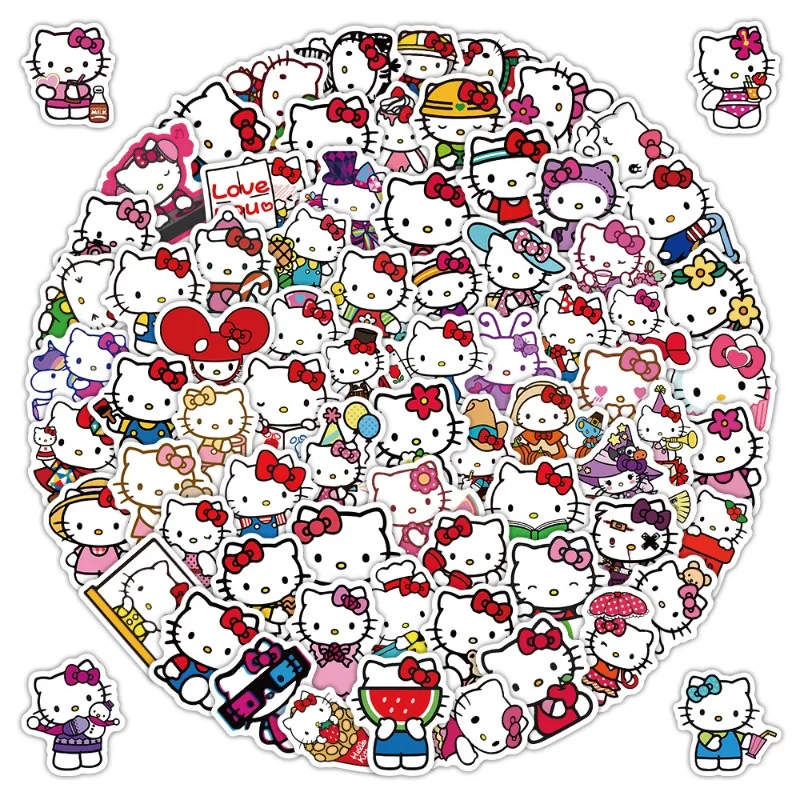 

100 шт. милых мультяшных наклеек Sanrio Hello Kitty для дневников, ноутбуков, багажа, скейтбордов, граффити, рулонные стикеры, подарки, игрушки