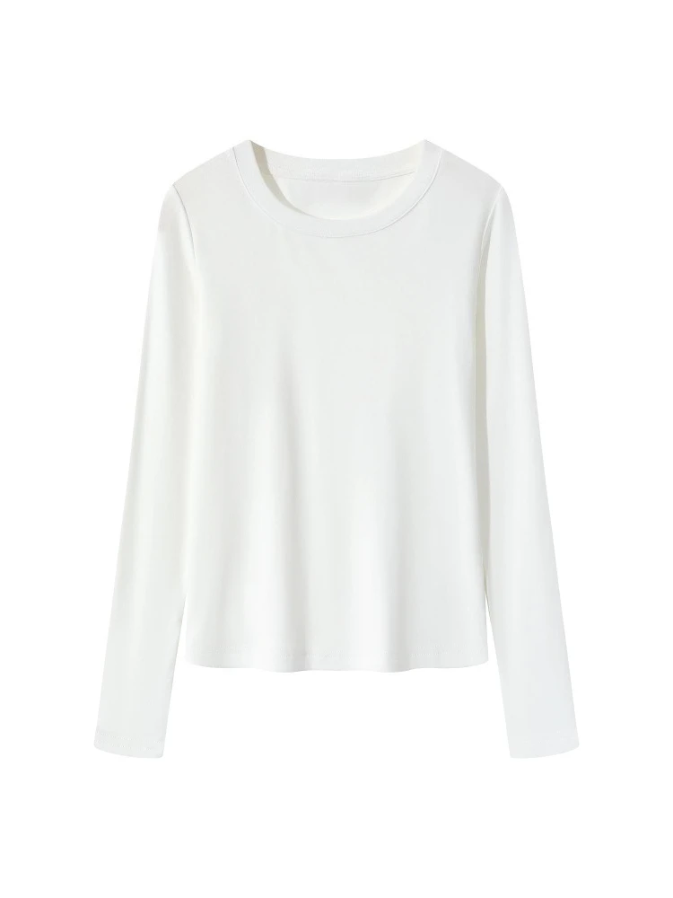 2026 Herbst Winter Damen T-Shirt Koreanischer Minimalistischer O-Ausschnitt Langarm-Shirt Einfarbig Weich Schmal Geschnitten Lässiges Innen-Oberteil zum Überziehen – Detail 3
