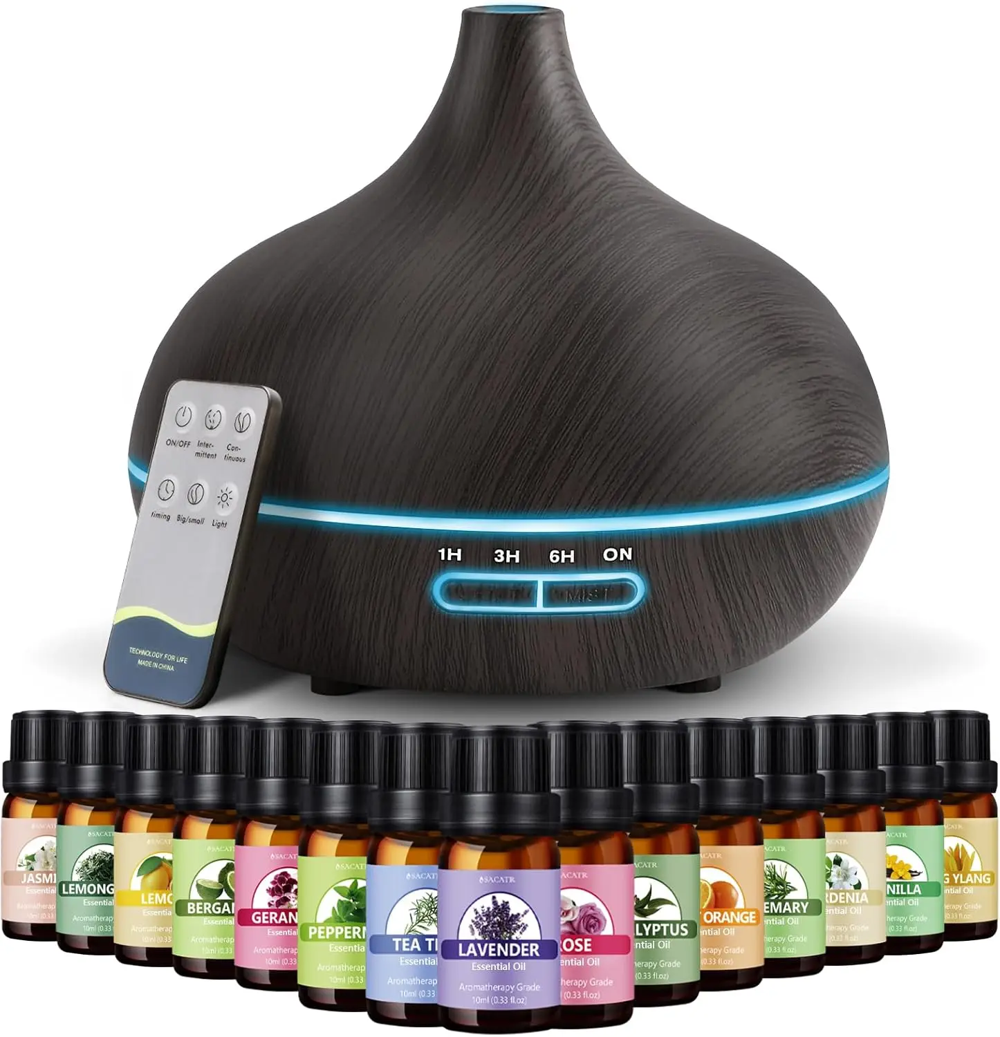 

550ml Oil Diffuser with 15x10mL Essential Oils, Ultrasonic Technology, Remote Control for Home Office