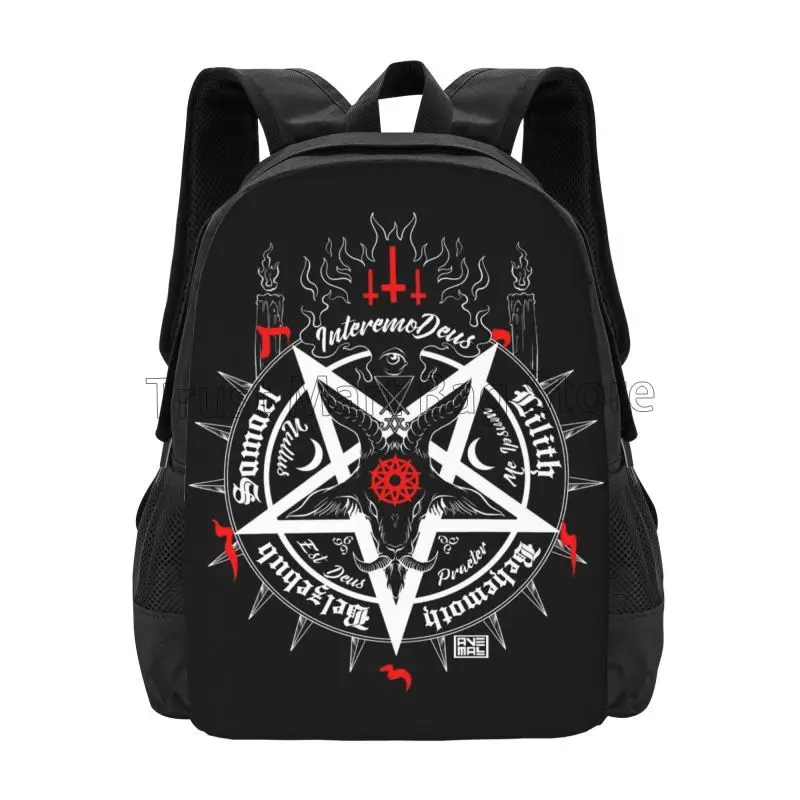 Black Satan Skull Women Dead Head Mystical Circle Esoteric Halloween Demon Travel Backpack Lightweight Water Resistant Daypack