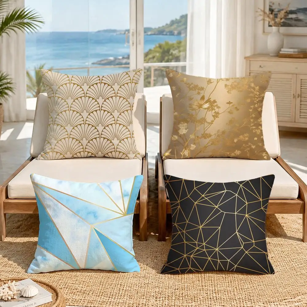 Golden Light Luxury Lines Cushion Cover Premium Skin-Friendly Short Plush Pillow Cover, Airy Casual Cushion for Hotel Homestay