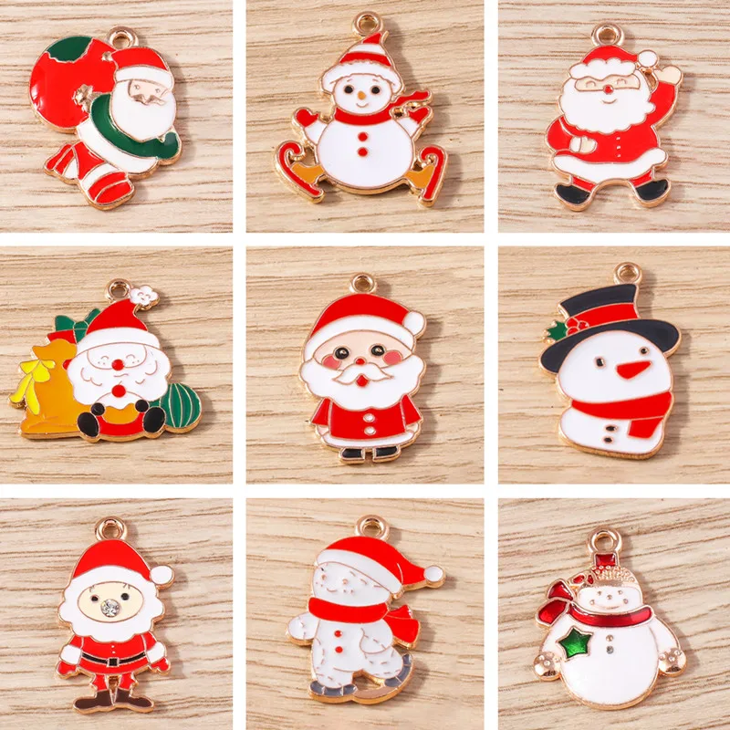 10 stücke Cartoon Santa Claus Charms Emaille Weihnachten Schneemann Charms Anhänger für Schmuck Herstellung Halsketten Ohrringe DIY Handwerk Geschenke – Detail 1