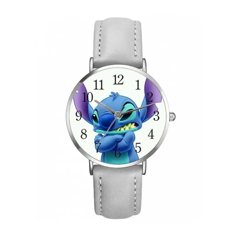 Disney Stitch Cartoon Children's Watch Movie Anime action figure PU Belt Pointer Digital Quartz watches for kids Gifts