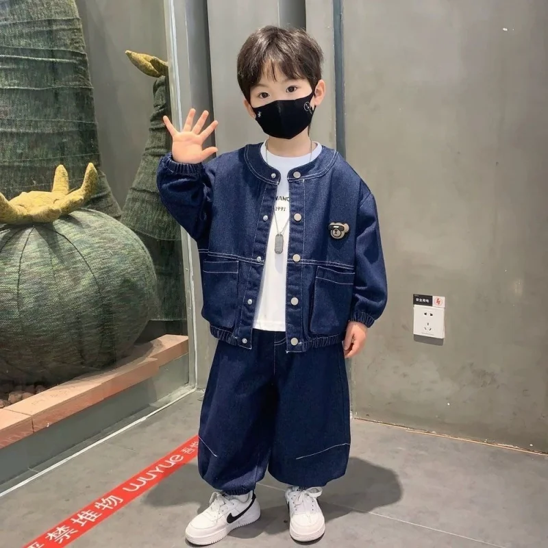 

Комплект модной одежды для мальчиков: джинсовая куртка и брюки, 2 предмета, весна-осень, для детей 2-10 лет
