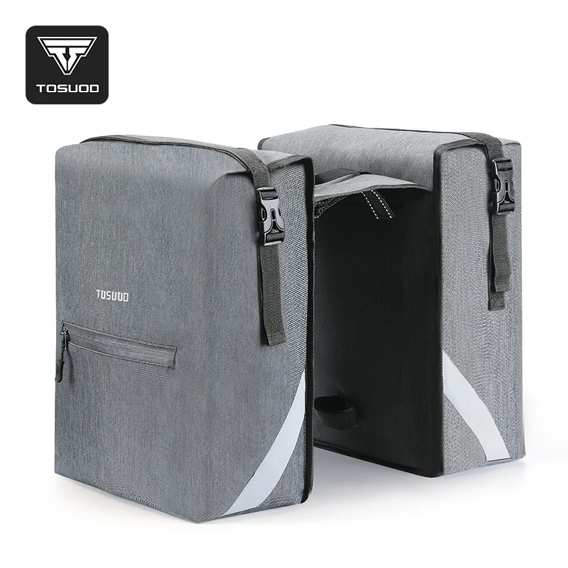 

TOSUOD 28L Bicycle Pannier Bags Waterproof Grey Bike Saddlebag with Reflective Strip & Zipper Pocket, Easy Clean Rear Rack Pack