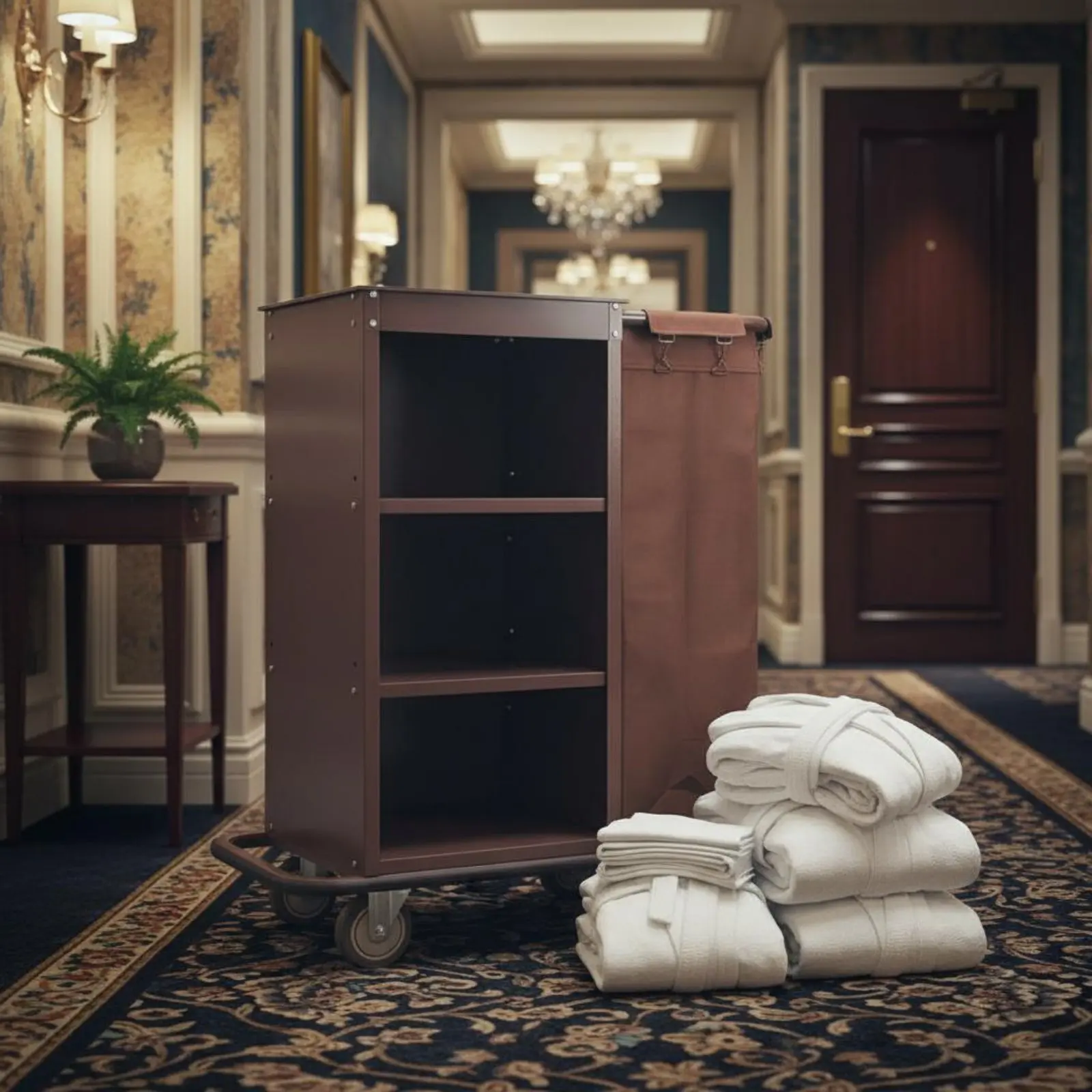 Hotel Linen Cart Large Capacity Janitorial Utility Cart Room Utility Trolley Quiet Wheels Detachable Bags for Hospital