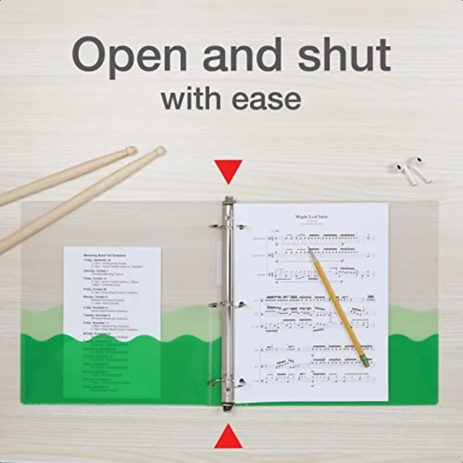 ウェーブバインダー 学校やオフィス用 強くて柔軟なポリ製 4ウェーブポケット 4色アソート 半透明カバー付き