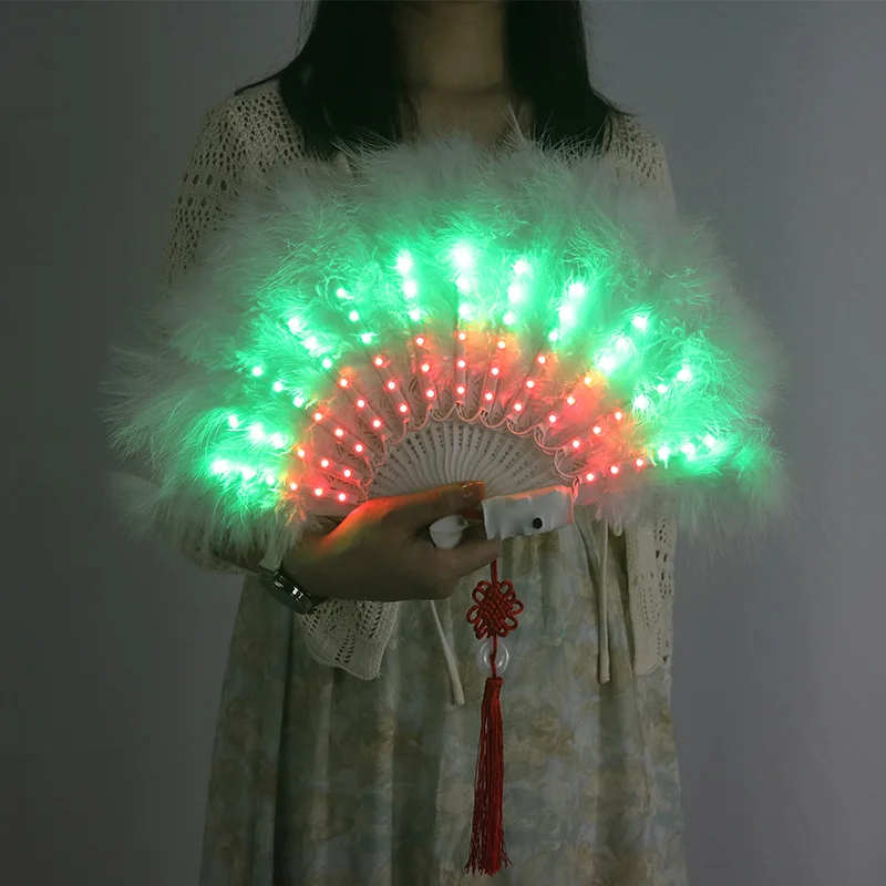 

Adult LED Light up Feather Fan Rave Party Glow Fan Nightclub Festival Hand Fan Dance Accessories Women Men New Arrival